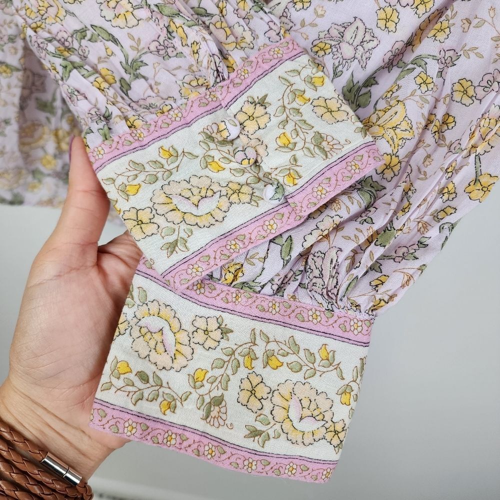 American Eagle AEO Cotton Top Floral Peasant Blouse Boho Balloon Long Sleeve S - Picture 6 of 16